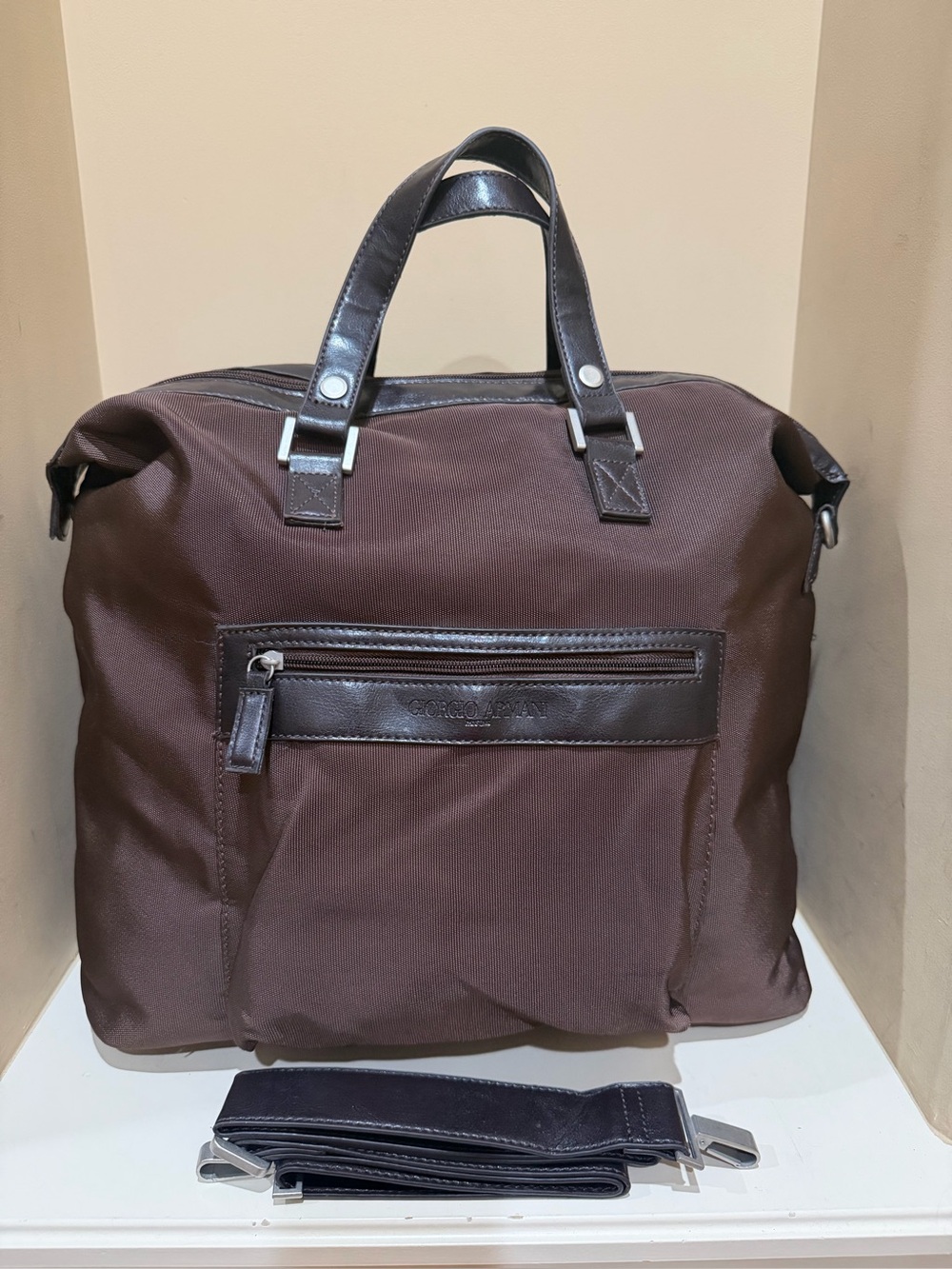 Giorgio Armani Nylon & Leather Overnight Bag NWOT